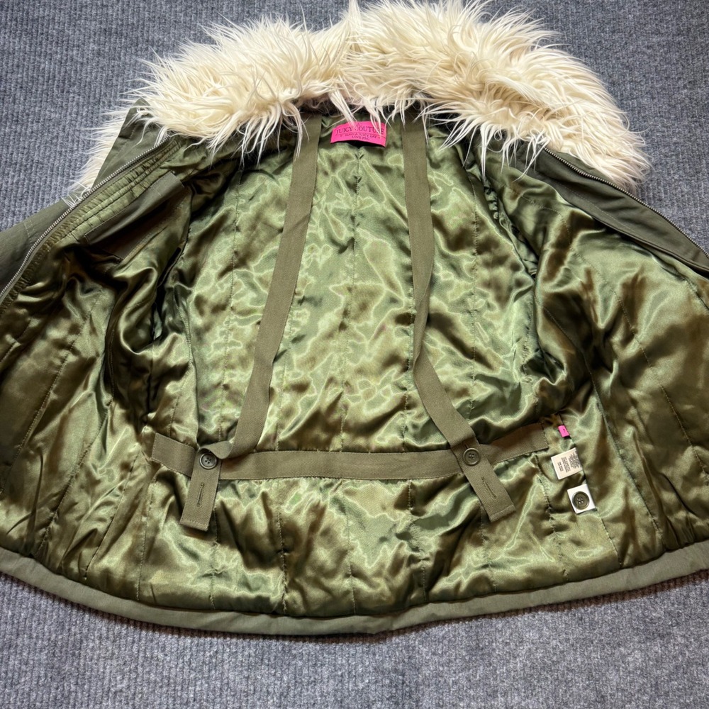 Vintage Juicy Couture Army Jacket Womens Large Olive Faux Fur Collar Rare Y2K - Picture 6 of 14